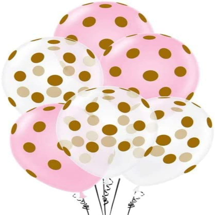 PMU Polka Dot Balloons PartyTex 12in Premium Latex w/ All-Over Print Gold Dots