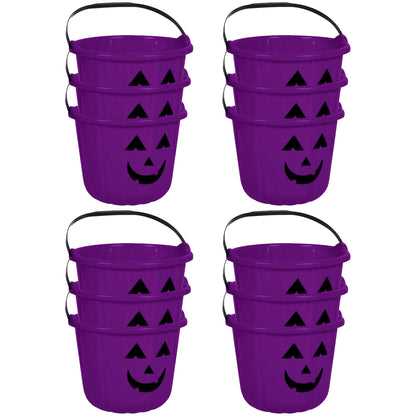 PMU Halloween Jack-O-Lantern Trick or Treat Pail Bucket - Candy Gift Basket for Kids - Pumpkin Plastic Buckets with Handle - Perfect Halloween Décor - 9 Inch