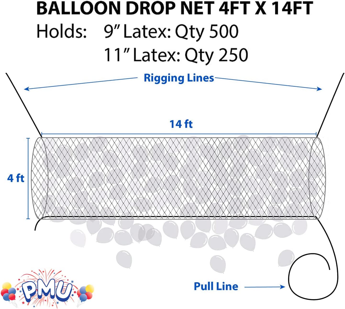 PMU Balloon Release - Reusable Balloon Netting - Balloon Drop Release for Birthday Celebration, Graduation, New Year’s Eve Party Supplies