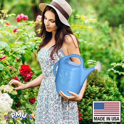 PMU 2 Gallon Watering Can - Garden Watering Can for Indoor & Outdoor Plants - Plastic Water Can with Detachable Sprinkler Head - Large Water Pot, Made in USA