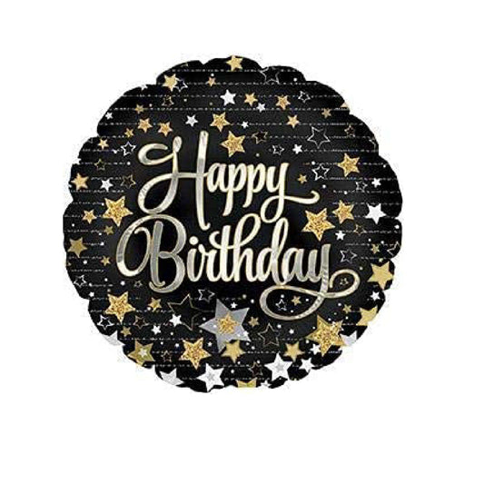 PMU Happy Birthday Burst, Gold Stars Mylar-Foil Balloon