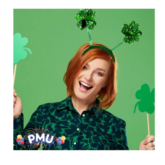 PMU Saint Patrick's Day Green Pinwheel Boppers with Shamrock Costume Headband