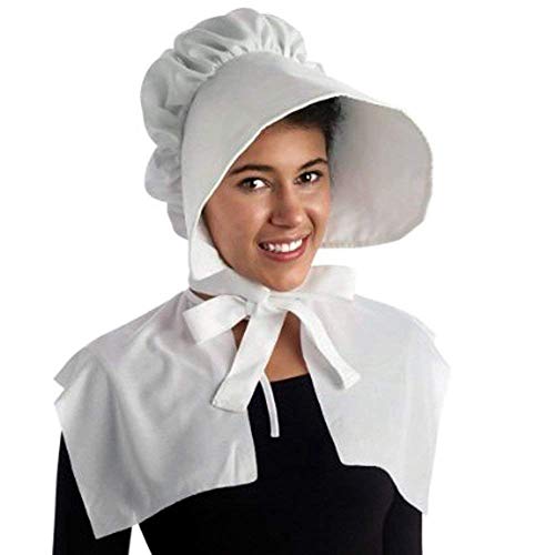 PMU Pilgrim Bonnet White Hat Party Costume for Women