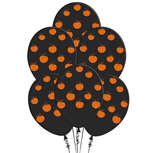 PMU Halloween Balloons 11 Inch Premium Black with All-Over Print Orange Pumpkins & Orange with All-Over Print Black Bats