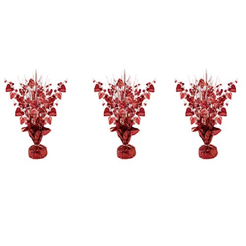 PMU Valentine’s Day Hearts Glitter Burst Centerpiece 15" Red Holographic Balloon Weight