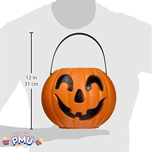 PMU Halloween Trick or Treat Jack-O-Lantern Carry Jack - Halloween Pumpkin Decorations - Candy Gift Basket for Kids - Pumpkin Bucket with Handles - 9 Inch w/Handle - Orange