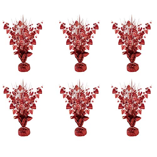 PMU Valentine’s Day Hearts Glitter Burst Centerpiece 15" Red Holographic Balloon Weight