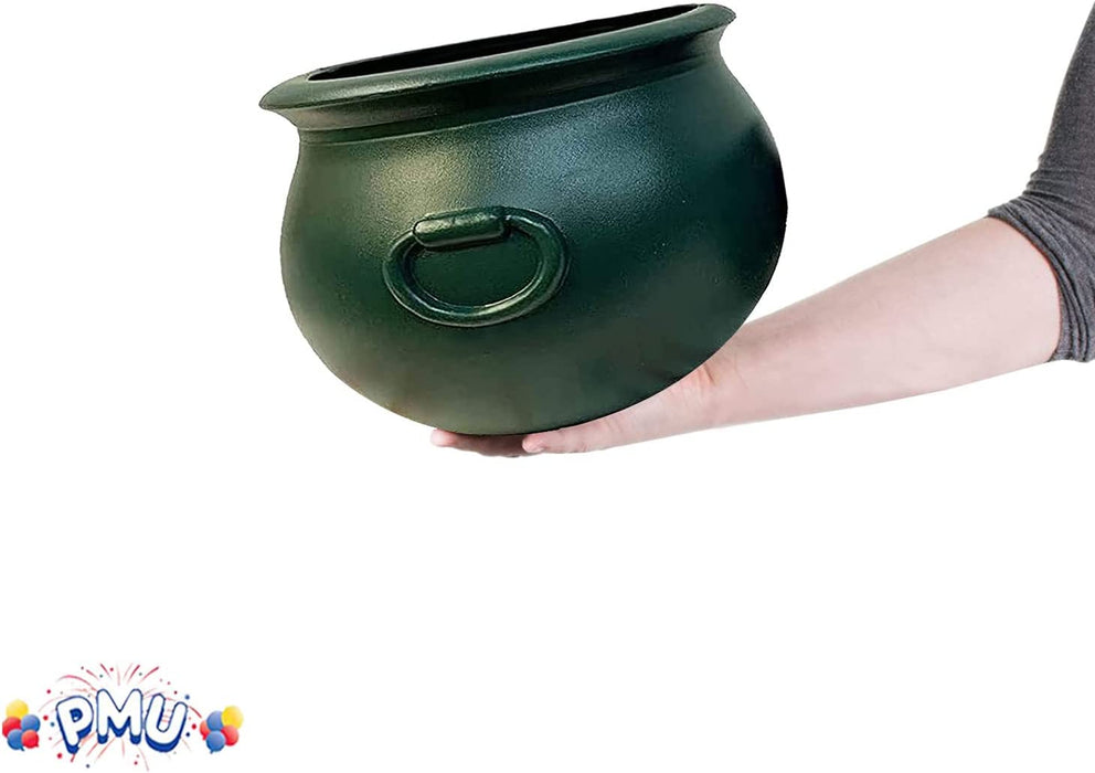 PMU Halloween 12 inch Cauldron Plastic Pot & Bucket - Halloween Party Favors- Candy Holder for Kids, Witches Green