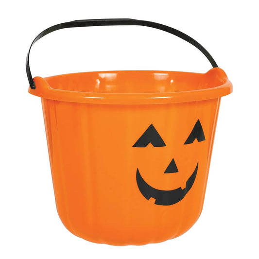 PMU Halloween Jack-O-Lantern Trick or Treat Pail Bucket - Candy Gift Basket for Kids - Pumpkin Plastic Buckets with Handle - Perfect Halloween Décor - 9 Inch