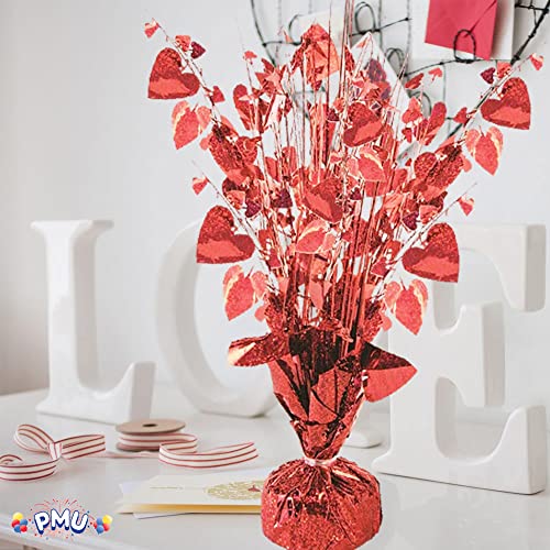 PMU Valentine’s Day Hearts Glitter Burst Centerpiece 15" Red Holographic Balloon Weight