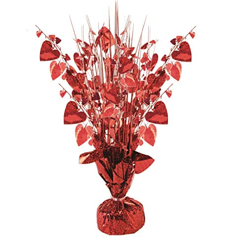 PMU Valentine’s Day Hearts Glitter Burst Centerpiece 15" Red Holographic Balloon Weight