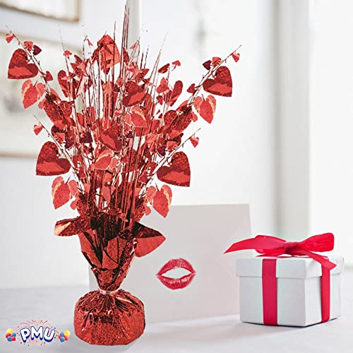 PMU Valentine’s Day Hearts Glitter Burst Centerpiece 15" Red Holographic Balloon Weight