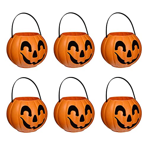 PMU Halloween Trick or Treat Jack-O-Lantern Carry Jack - Halloween Pumpkin Decorations - Candy Gift Basket for Kids - Pumpkin Bucket with Handles - 9 Inch w/Handle - Orange