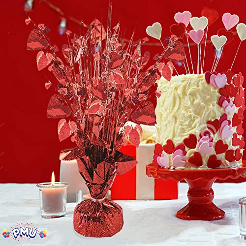 PMU Valentine’s Day Hearts Glitter Burst Centerpiece 15" Red Holographic Balloon Weight