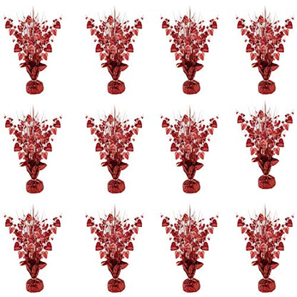 PMU Valentine’s Day Hearts Glitter Burst Centerpiece 15" Red Holographic Balloon Weight
