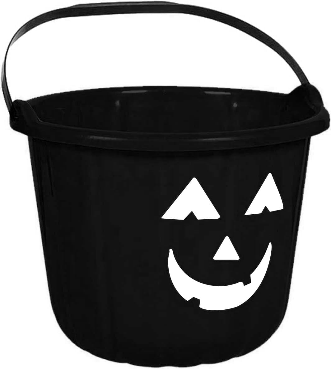 PMU Halloween Jack-O-Lantern Trick or Treat Pail Bucket - Candy Gift Basket for Kids - Pumpkin Plastic Buckets with Handle - Perfect Halloween Décor - 9 Inch