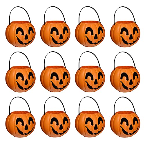 PMU Halloween Trick or Treat Jack-O-Lantern Carry Jack - Halloween Pumpkin Decorations - Candy Gift Basket for Kids - Pumpkin Bucket with Handles - 9 Inch w/Handle - Orange