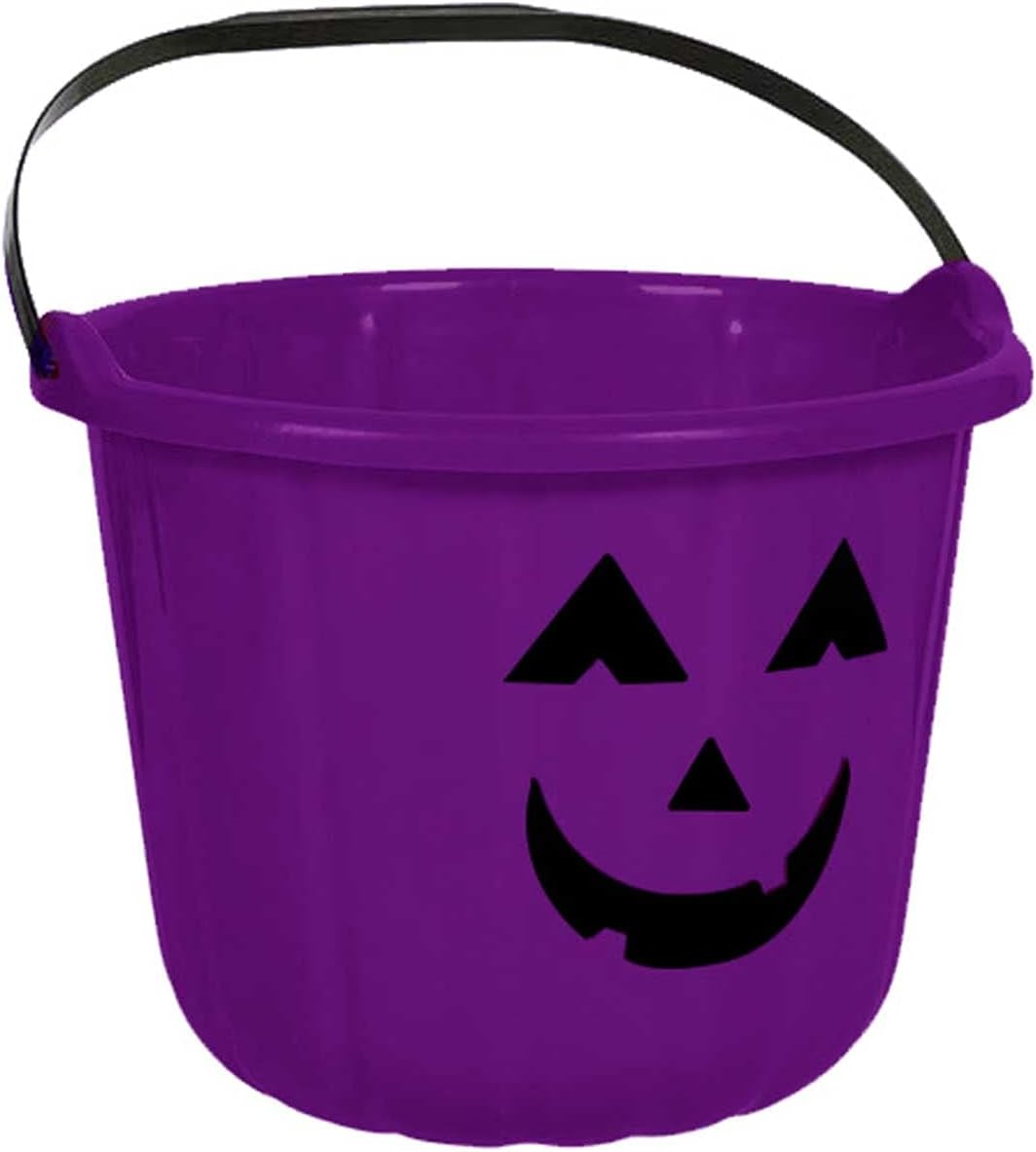 PMU Halloween Jack-O-Lantern Trick or Treat Pail Bucket - Candy Gift Basket for Kids - Pumpkin Plastic Buckets with Handle - Perfect Halloween Décor - 9 Inch