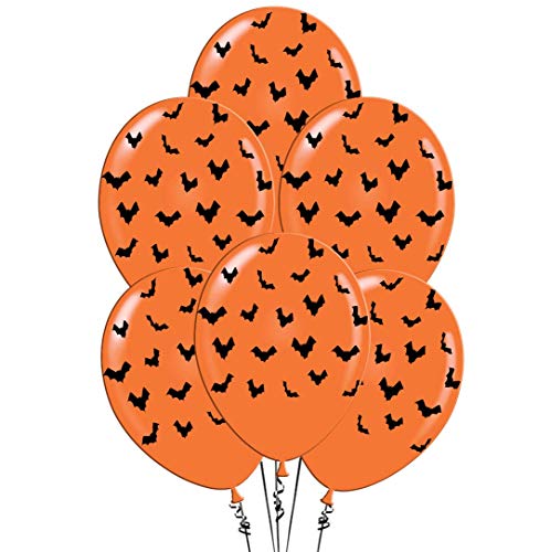 PMU Halloween Balloons 11 Inch Premium Black with All-Over Print Orange Pumpkins & Orange with All-Over Print Black Bats