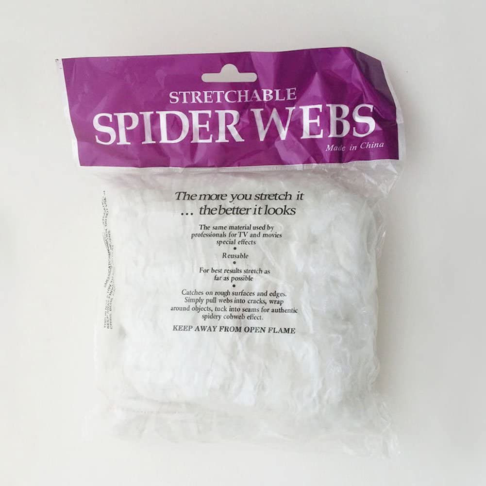 PMU Halloween Decoration Super Stretch Spider Cob Webs with 2 Pieces Spiders Pkg/1