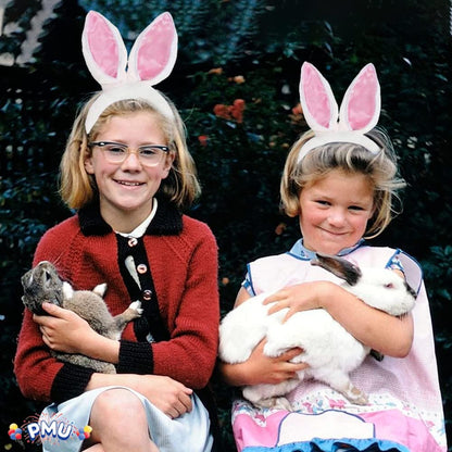 PMU Plush Soft-Touch Satin Bunny Ears Headband White and Pink Costume Accessory