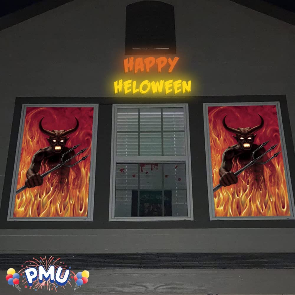 PMU Halloween Window Poster  - Perfect Halloween Painting Posters for Room & Wall Art - Scary Party Theme Supplies - Backlit Poster