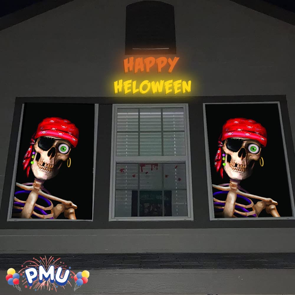 PMU Halloween Window Poster  - Perfect Halloween Painting Posters for Room & Wall Art - Scary Party Theme Supplies - Backlit Poster