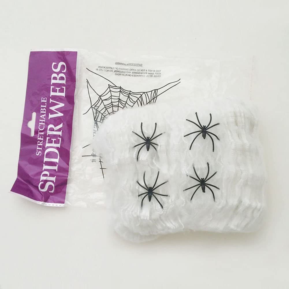 PMU Halloween Decoration Super Stretch Spider Cob Webs with 2 Pieces Spiders Pkg/1