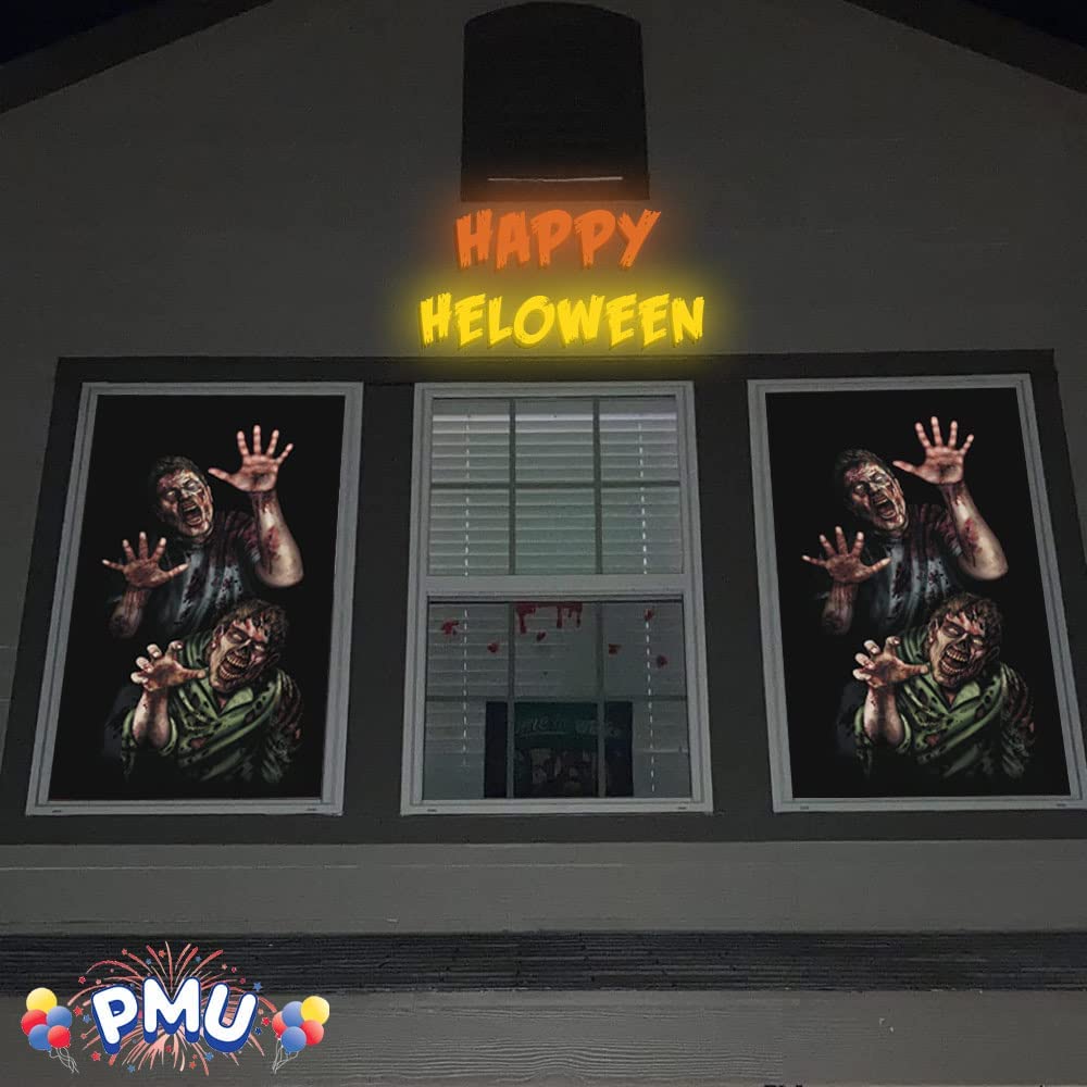 PMU Halloween Window Poster  - Perfect Halloween Painting Posters for Room & Wall Art - Scary Party Theme Supplies - Backlit Poster