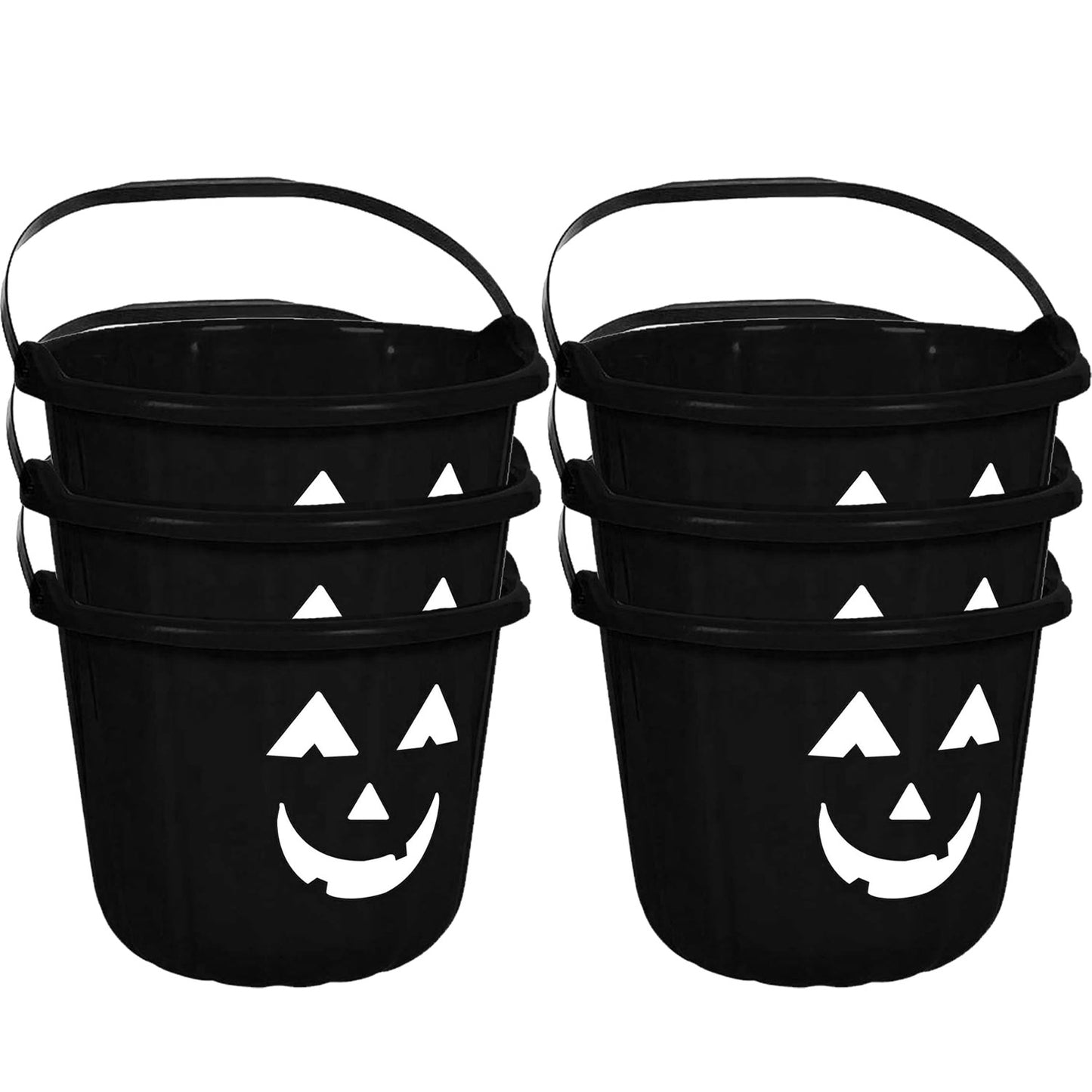 PMU Halloween Jack-O-Lantern Trick or Treat Pail Bucket - Candy Gift Basket for Kids - Pumpkin Plastic Buckets with Handle - Perfect Halloween Décor - 9 Inch