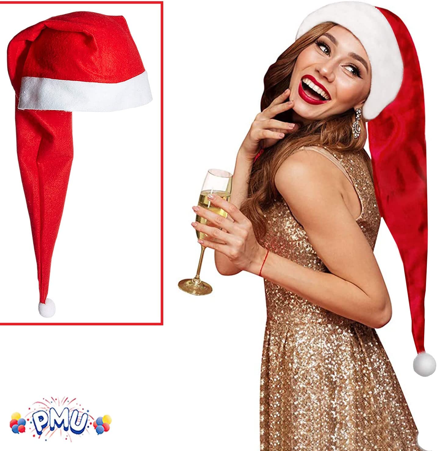 PMU Christmas Super Long Red Santa Hat