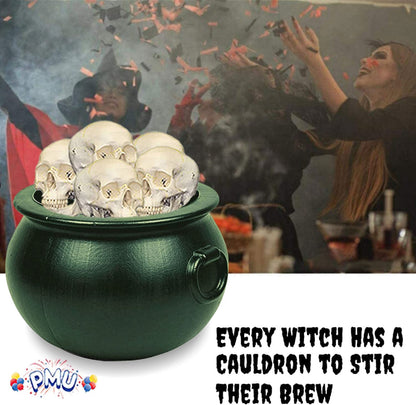 PMU Halloween Cauldron - Cauldron Plastic Pot & Bucket - Halloween Party Favors & Supplies - Perfect Kitchen & Home Décor - Candy Holder for Kids, 16 inch Witches Green