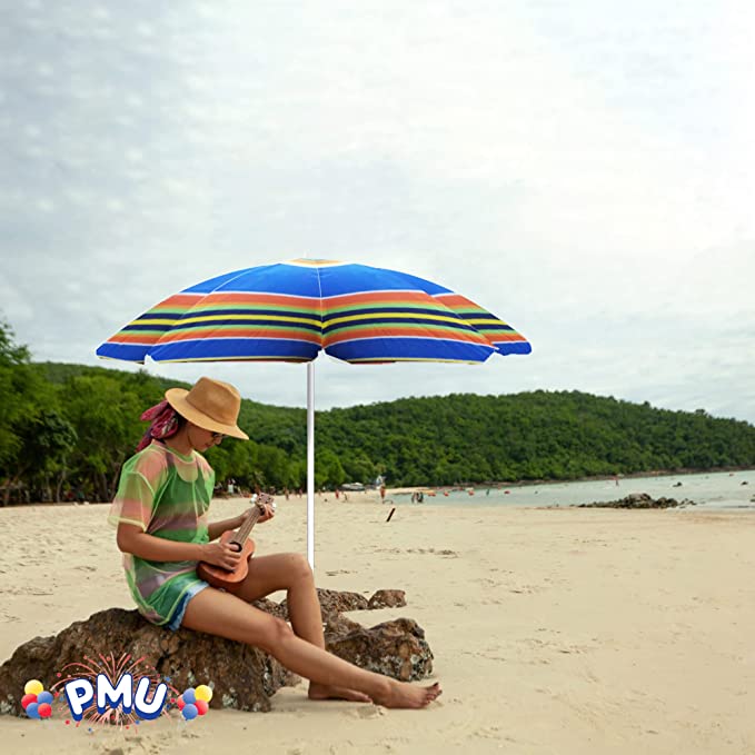 PMU Beach Umbrella - UV Protection Sunshade Umbrella for Beach, Patio, Yard & Garden - 8 feet