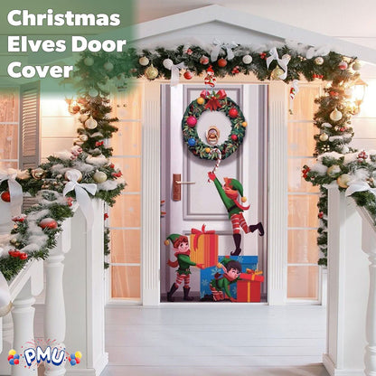PMU Christmas Light Up Door Cover 30 Inch x 60 Inch and Flashlight Projector for Kids