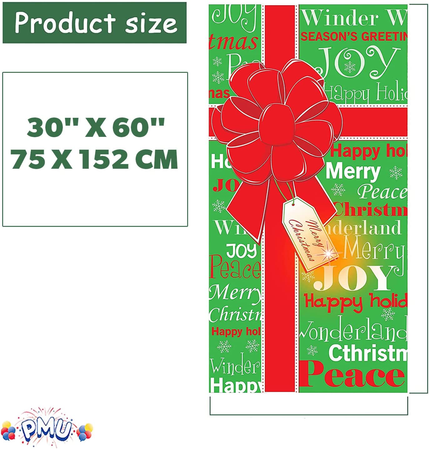 PMU Christmas Light Up Door Cover 30 Inch x 60 Inch and Flashlight Projector for Kids