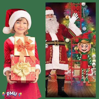 PMU Christmas Light Up Door Cover 30 Inch x 60 Inch and Flashlight Projector for Kids