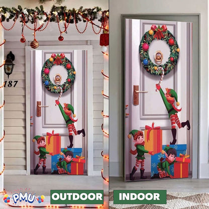 PMU Christmas Light Up Door Cover 30 Inch x 60 Inch and Flashlight Projector for Kids