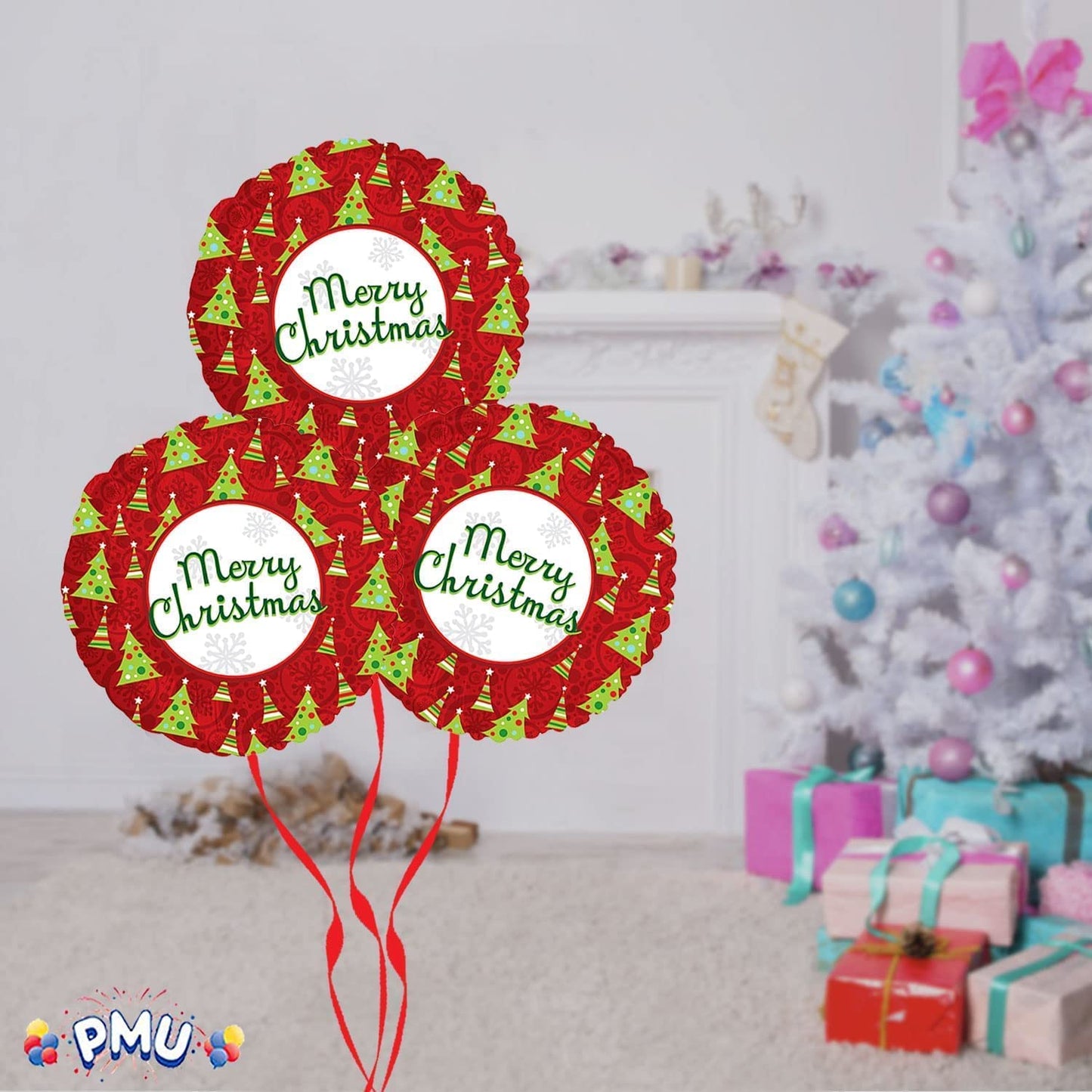 PMU Merry Christmas Trees 18 Inch Mylar-Foil Balloon Pkg/1