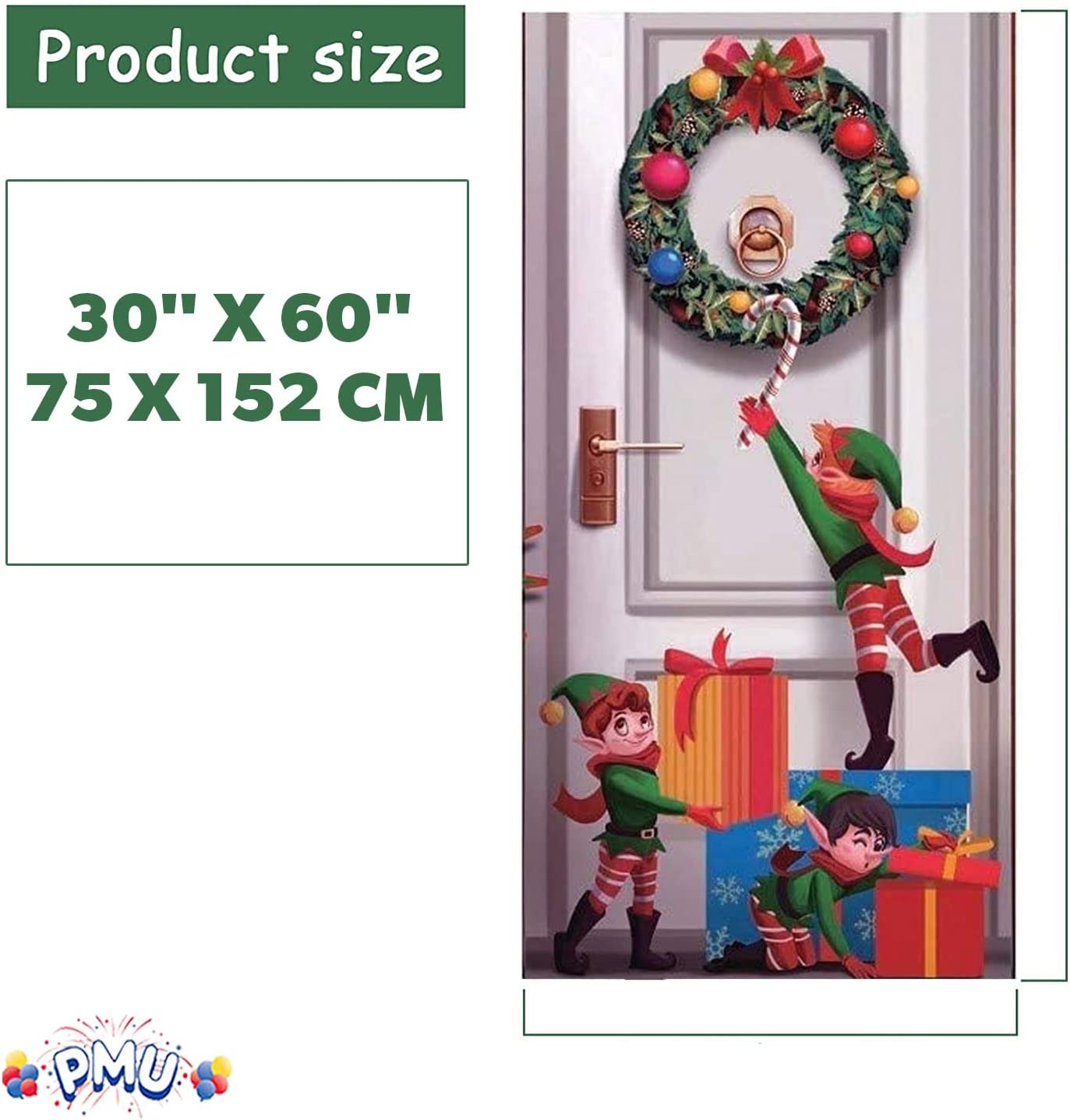 PMU Christmas Light Up Door Cover 30 Inch x 60 Inch and Flashlight Projector for Kids