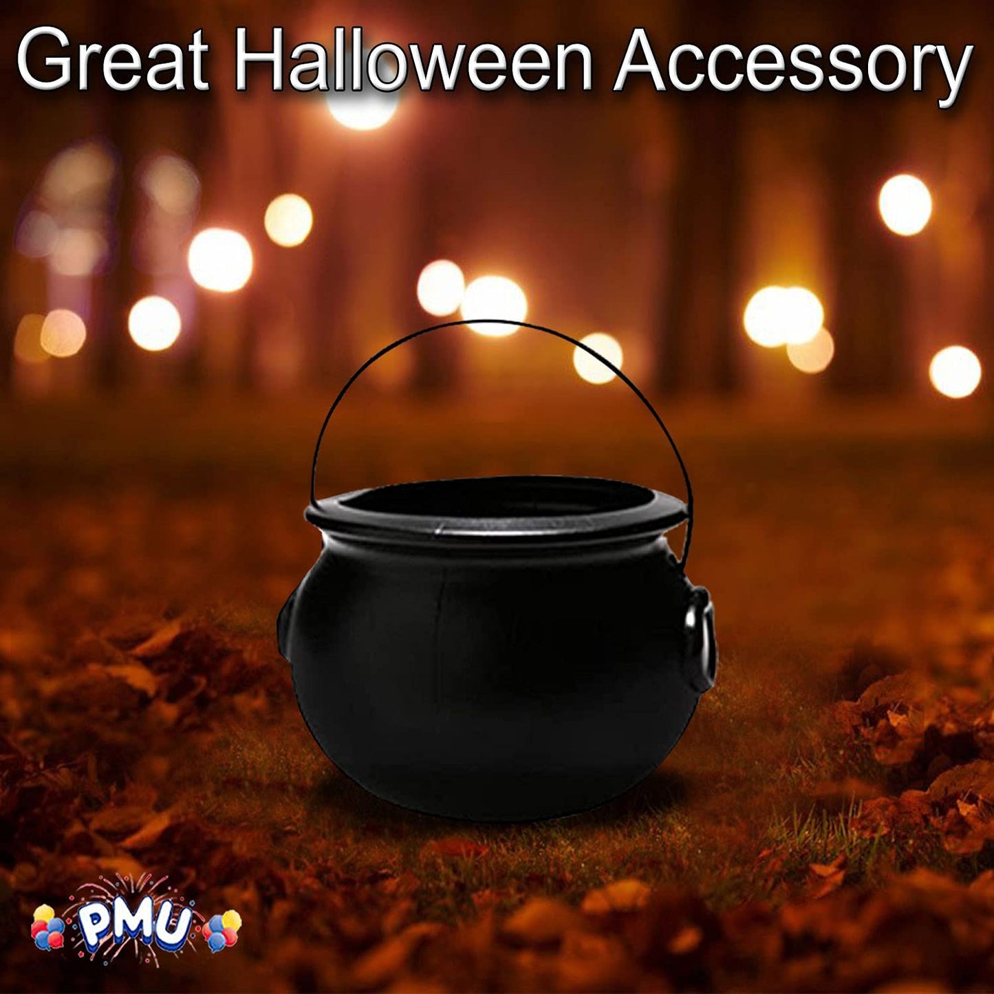 PMU Halloween Cauldron - Multi-Pack Assortment Plastic Candy Holder for Kids - Halloween Party Favors & Supplies - Black Set