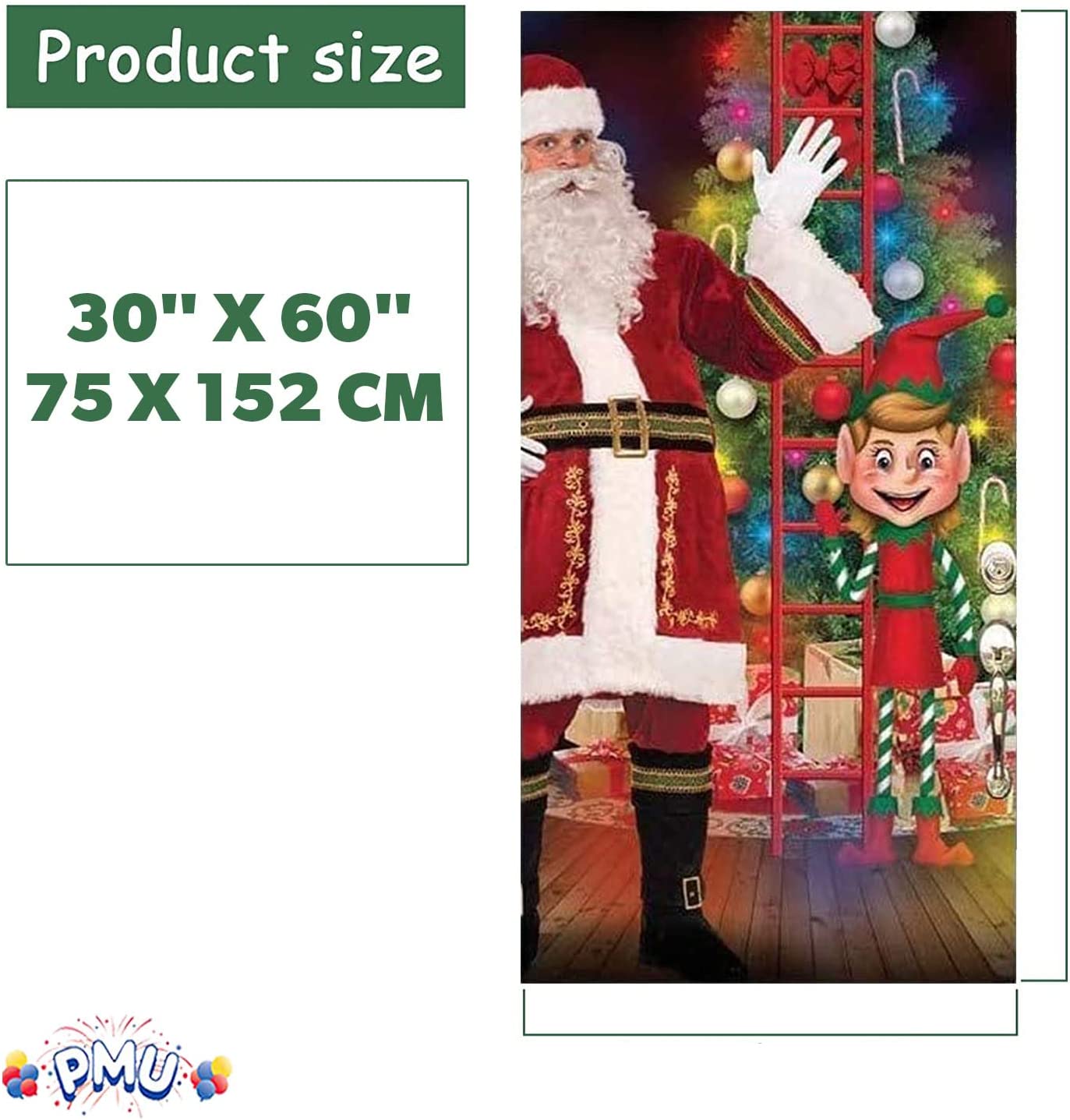 PMU Christmas Light Up Door Cover 30 Inch x 60 Inch and Flashlight Projector for Kids