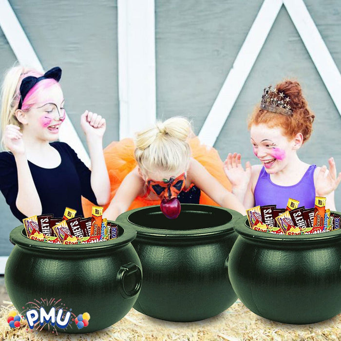 PMU Halloween Cauldron - Cauldron Plastic Pot & Bucket - Halloween Party Favors & Supplies - Perfect Kitchen & Home Décor - Candy Holder for Kids, 16 inch Witches Green