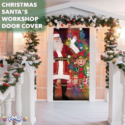 PMU Christmas Light Up Door Cover 30 Inch x 60 Inch and Flashlight Projector for Kids