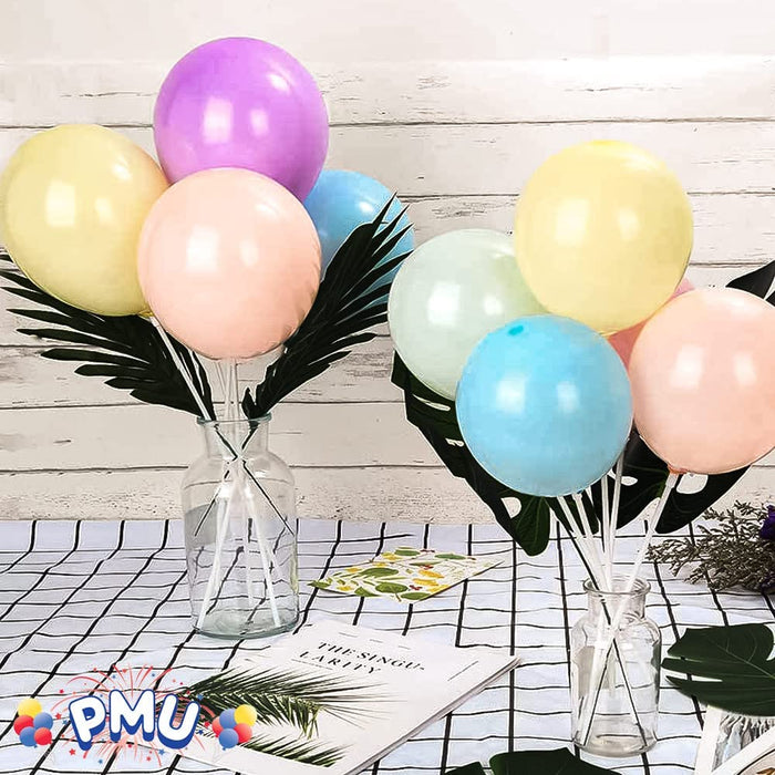 PMU Balloon Sticks 12 Inch White with Clear Cups Latex/Mylar Balloon Holder for Air-Filled Balloons