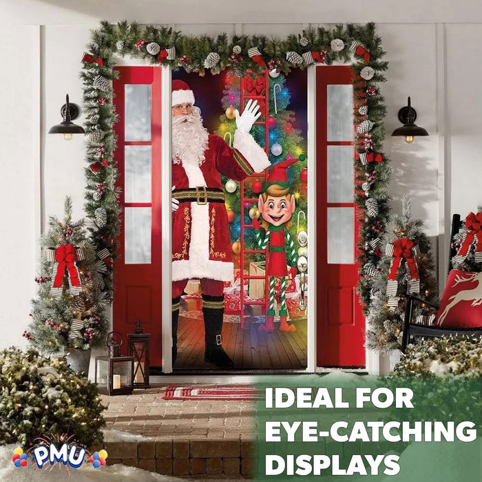 PMU Christmas Light Up Door Cover 30 Inch x 60 Inch and Flashlight Projector for Kids