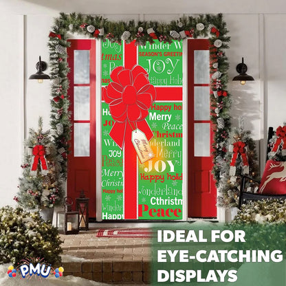 PMU Christmas Light Up Door Cover 30 Inch x 60 Inch and Flashlight Projector for Kids