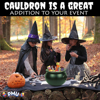 PMU Halloween 12 inch Cauldron Plastic Pot & Bucket - Halloween Party Favors- Candy Holder for Kids, Witches Green