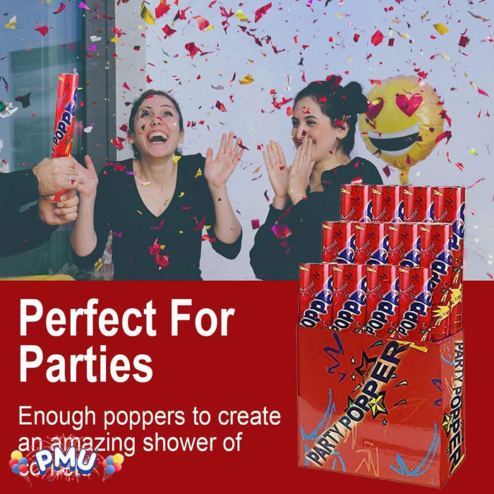 PMU Cannons Party Poppers - Confetti Blaster for Drive-by Birthdays-Celebrations, Graduation, Wedding, Christmas, New Year’s Eve - Party Poppers Confetti Shooters, Pkg/12