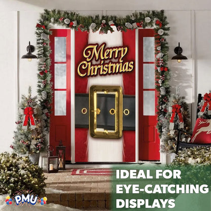 PMU Christmas Light Up Door Cover 30 Inch x 60 Inch and Flashlight Projector for Kids