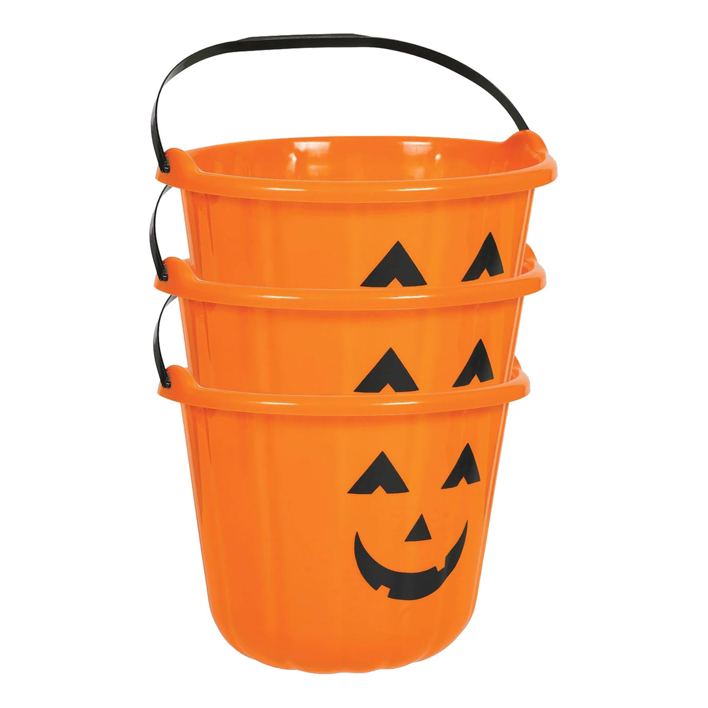 PMU Halloween Jack-O-Lantern Trick or Treat Pail Bucket - Candy Gift Basket for Kids - Pumpkin Plastic Buckets with Handle - Perfect Halloween Décor - 9 Inch